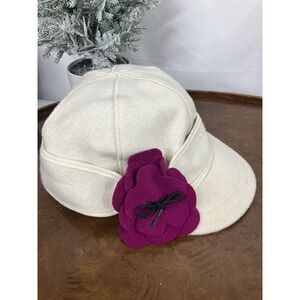 Stormy Kromer Petal Pusher Wool Cap Hat Winter White/Raspberry Sz 7.5 USA Made